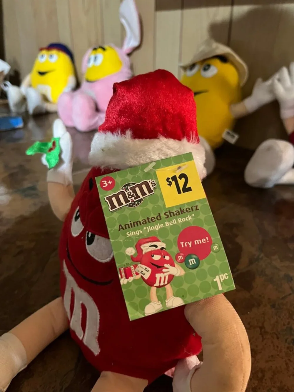 m&m's animated shakerz plush red santa hat holiday character